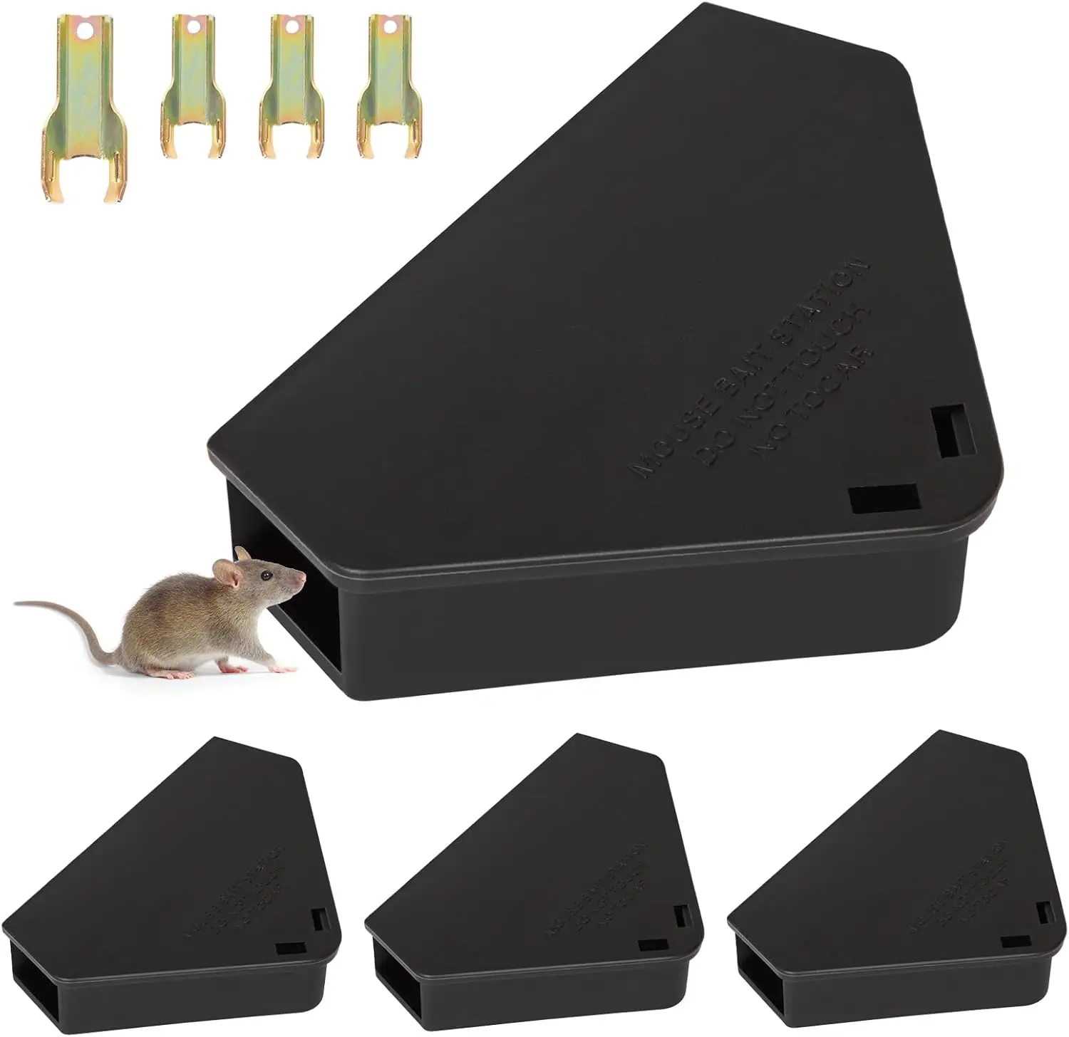 

4 Pack Mouse Station with Keys for Indoor Outdoor Rodent Control, Child Lock Safe, Reusable Black Mice Bait Stations