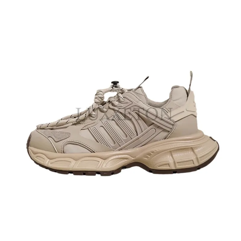 Round Toe Thick Sole and Shallow Cut Dad Shoes with Added Mesh Surface for Comfortable Breathable Lightweight Sports Shoes