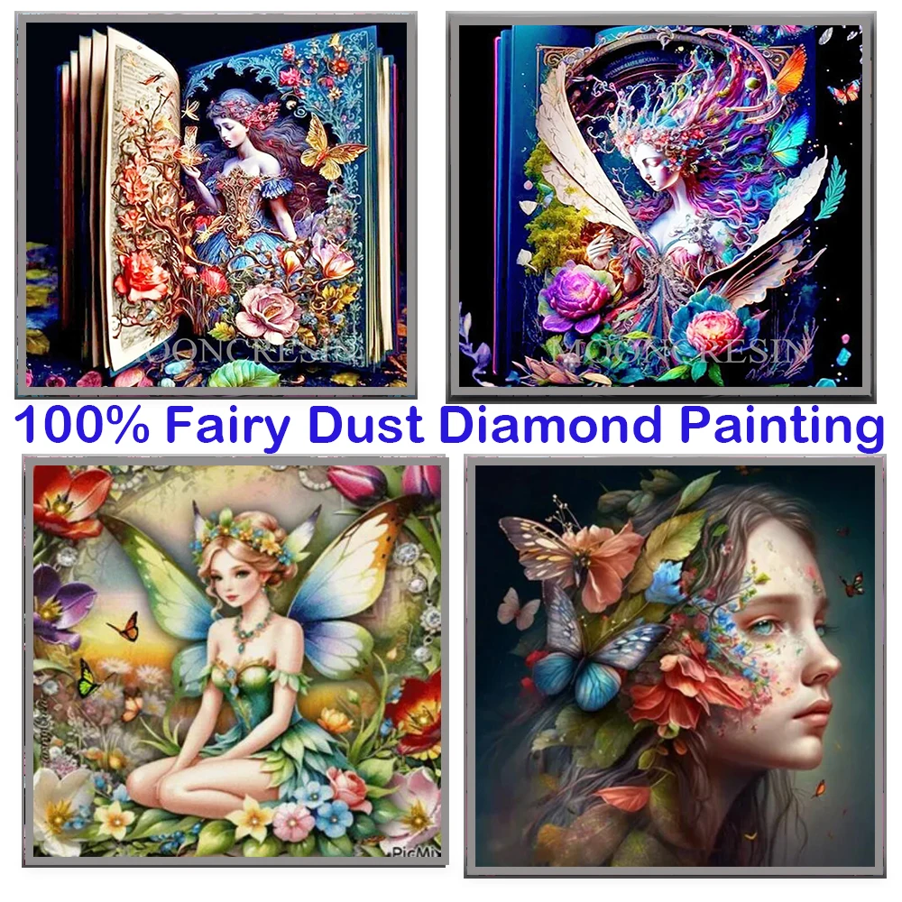 100% Fairy Dust Square Diy Diamond Painting Cross Stitch Fair Flower 5D Embroidery Mosaic Home Decor Picture Rhinestones Crystal