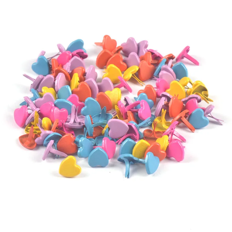 100pcs 8x9mm Mixed Pastel Heart Brads DIY Embellishment Rivets Fastener Metal Brads For Scrapbook Handmade Crafts Decor c1923