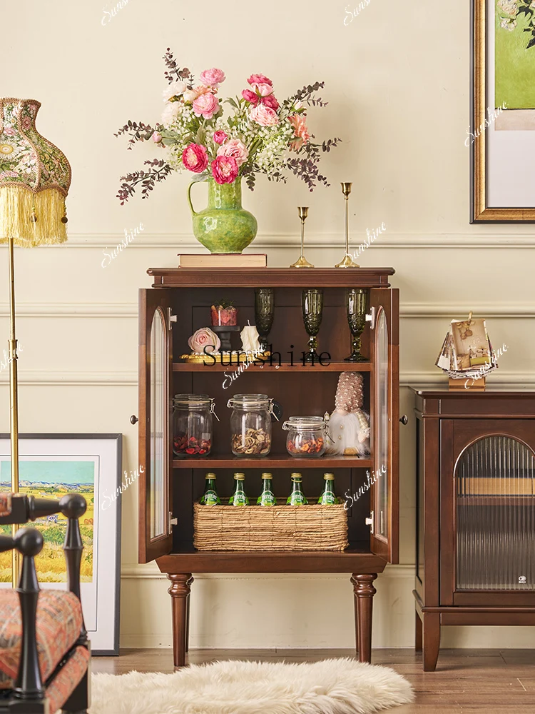 

Retro all solid wood vertical cabinet storage TV simple locker cherry wood FT