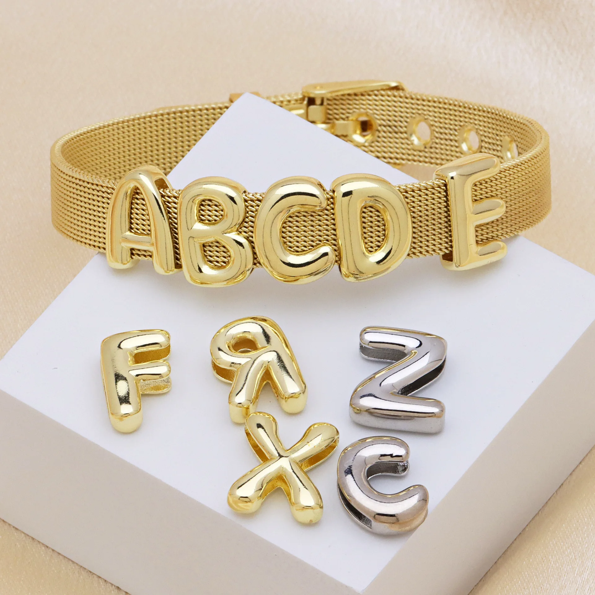 Gold Plated 26 Letters DIY Name Bracelets for Women Gold Silver Color Wide Band Initial Bracelets Name Jewelry