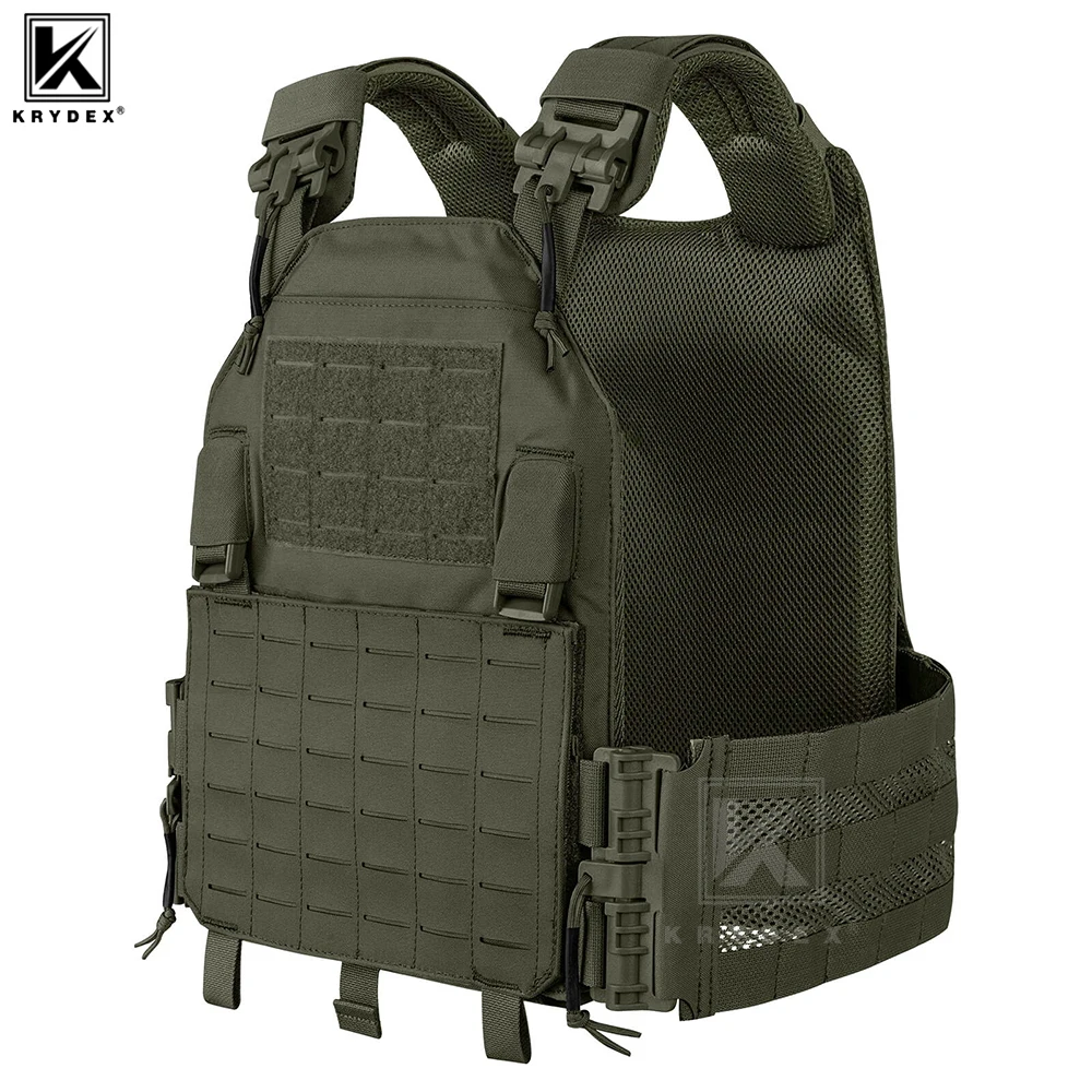 KRYDEX Tactical Ranger Green Vest Laser Cut MOLLE Plate Carrier Quick Release Tube Cummerbund Shoulder Hunting Outdoor Men Vest