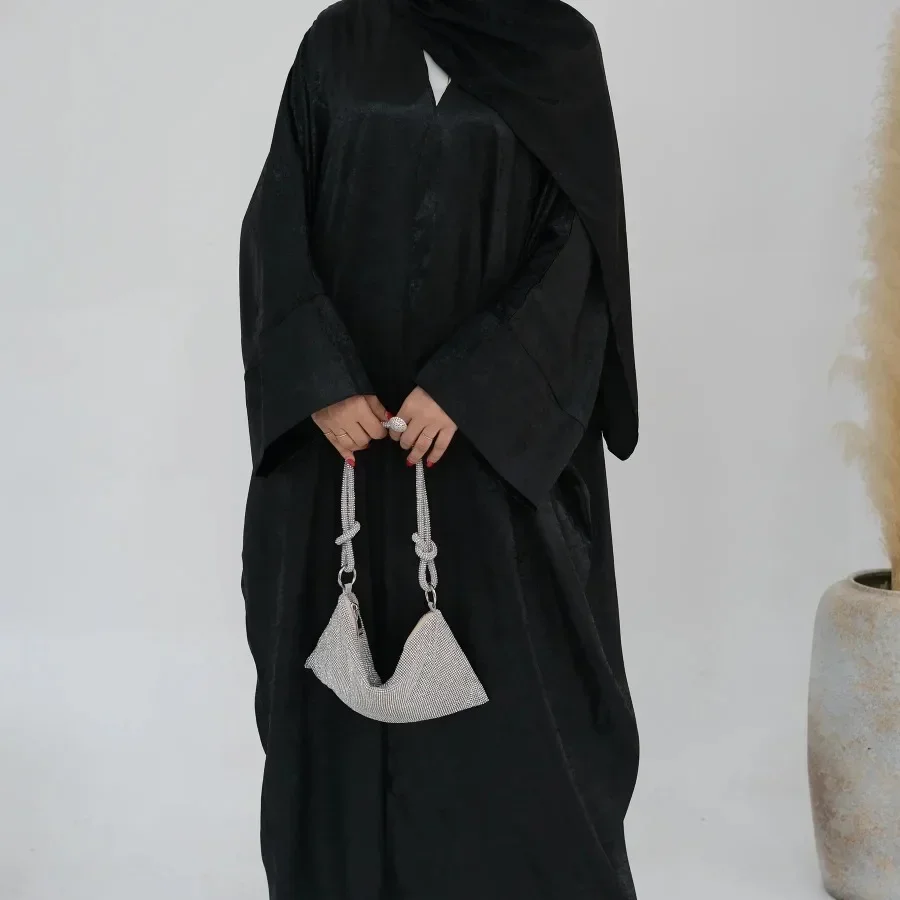 Baju untuk wanita Muslim mantel Kimono terbuka Lebaran 2024 Dubai Abaya lengan panjang leher V Abaya untuk wanita gaun Muslim elegan wanita