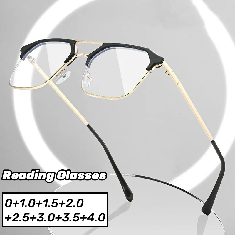 

Ladies Luxury Double Beam Reading Glasses Women Men Trendy Anti Blue Light Eyeglasses Fashion Prescription Farsighted Eyewear