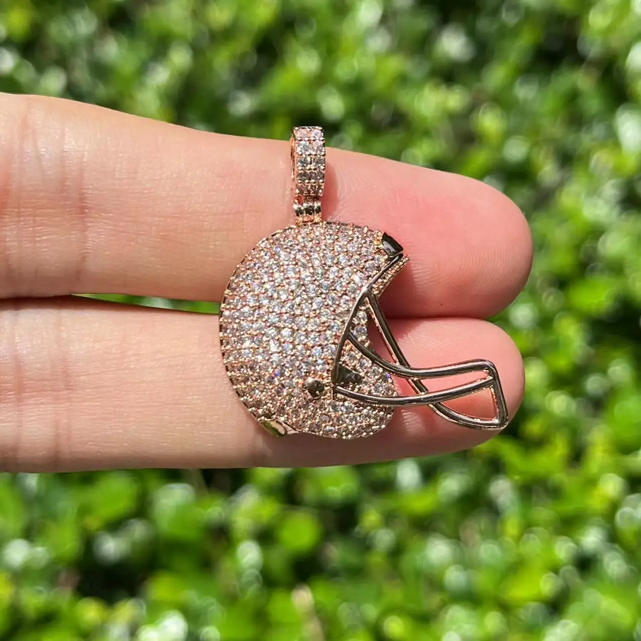 5pcs Zircon Pave Copper America Football Player Helmet Charms 32x26.5mm for Woman Jewelry Making
