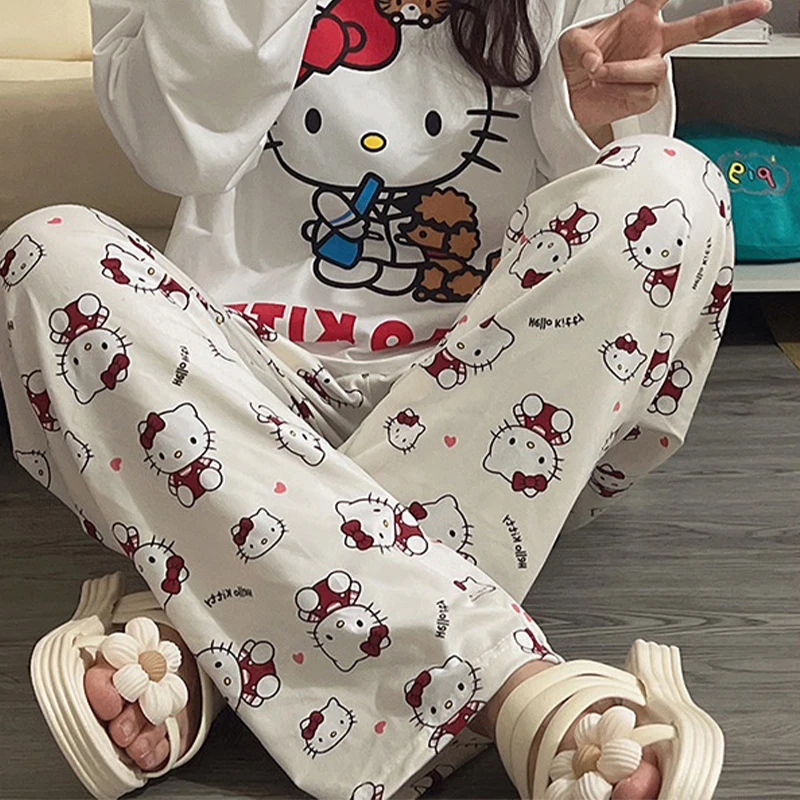 

Ins Style Cartoon Japanese Kitten Elastic High Waist Loose Home Casual Pajamas