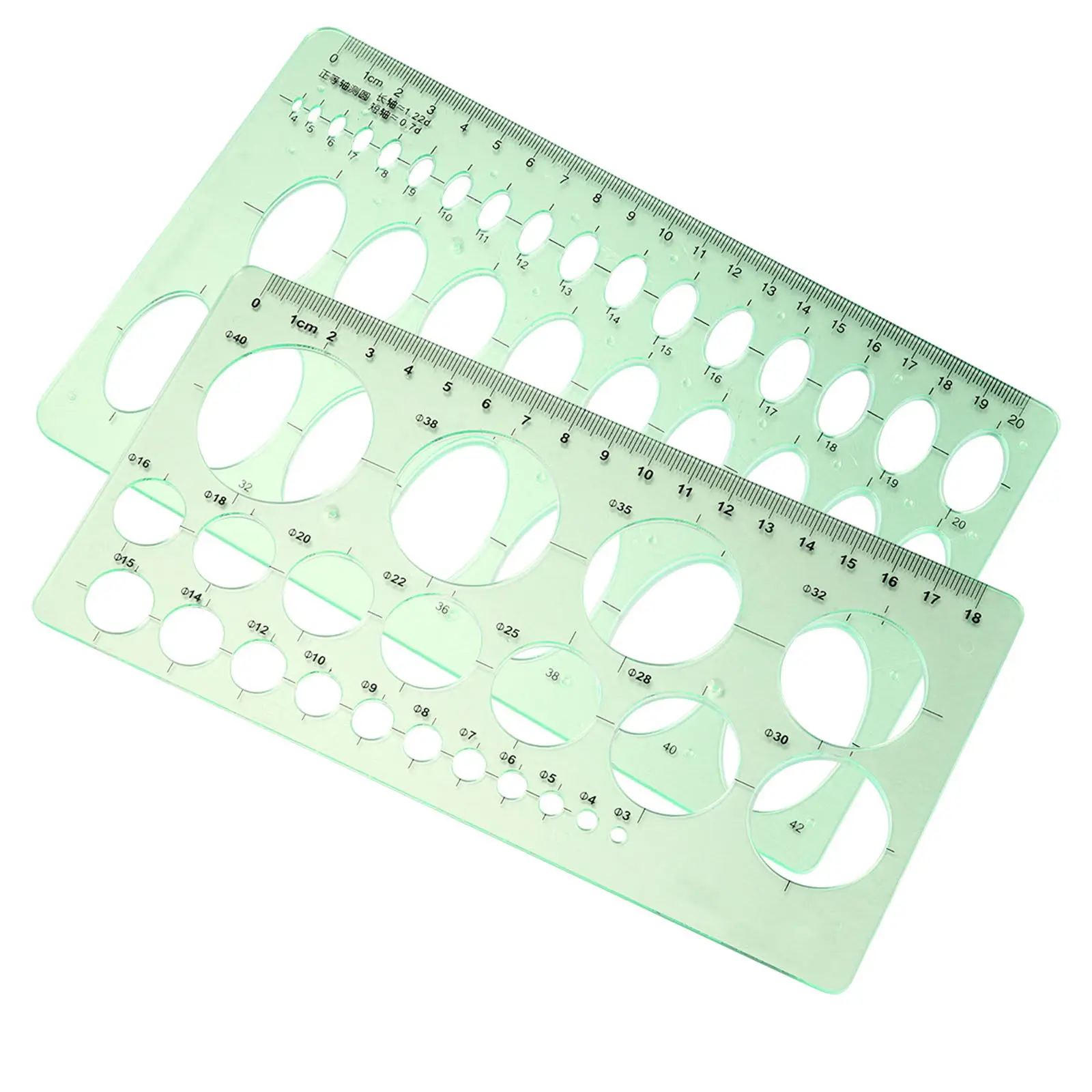 2Pcs Precision Plastic Geometric Ruler Templates for Art Architecture Interior Design School Drawing Measuring Circles Ellipses