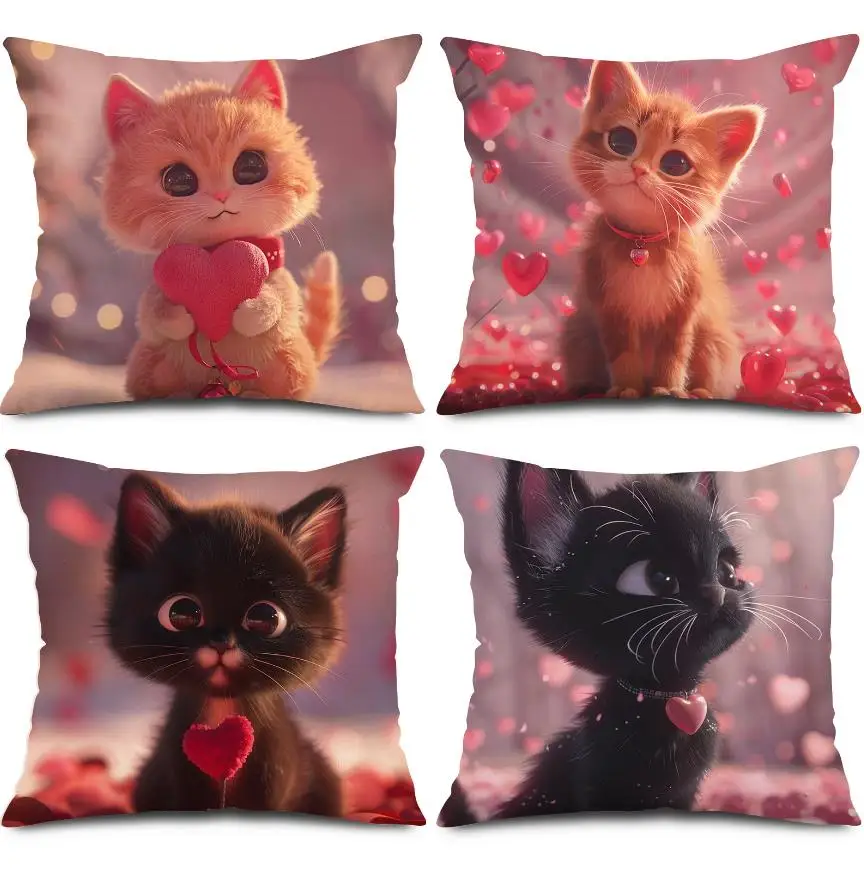 

Valentine's Day Heart Cat Pillowcase Set