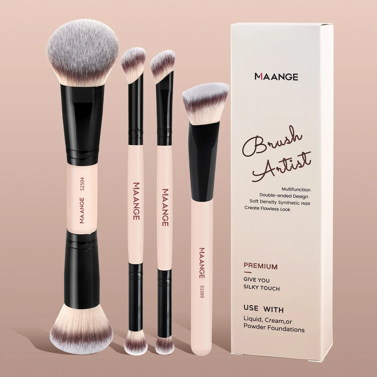MAANGE 4 Uds. Brochas de maquillaje para sombra de ojos, brochas Kabuki en ángulo de doble punta para crema líquida, pulido, mezcla facial