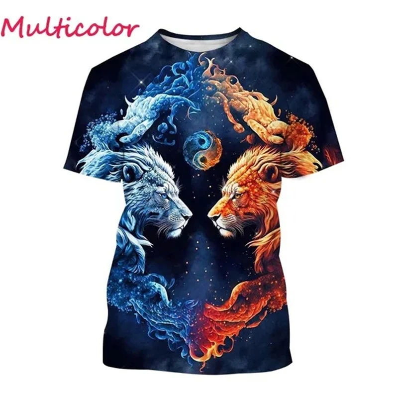 Novelty Pattern Lion Shirt 3D Printed T-shirt Men Women Breathable Short Sleeve Comfy Clothes Streetwear Baggy Tshirt Tees Top