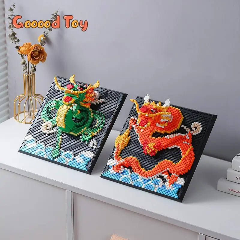 

Building Blocks 3D Animal Elephant Tiger Bricks Chinese Dragon Diy Murals Decoration Ornaments Tiger Puzzle Toys Base Kids Adult