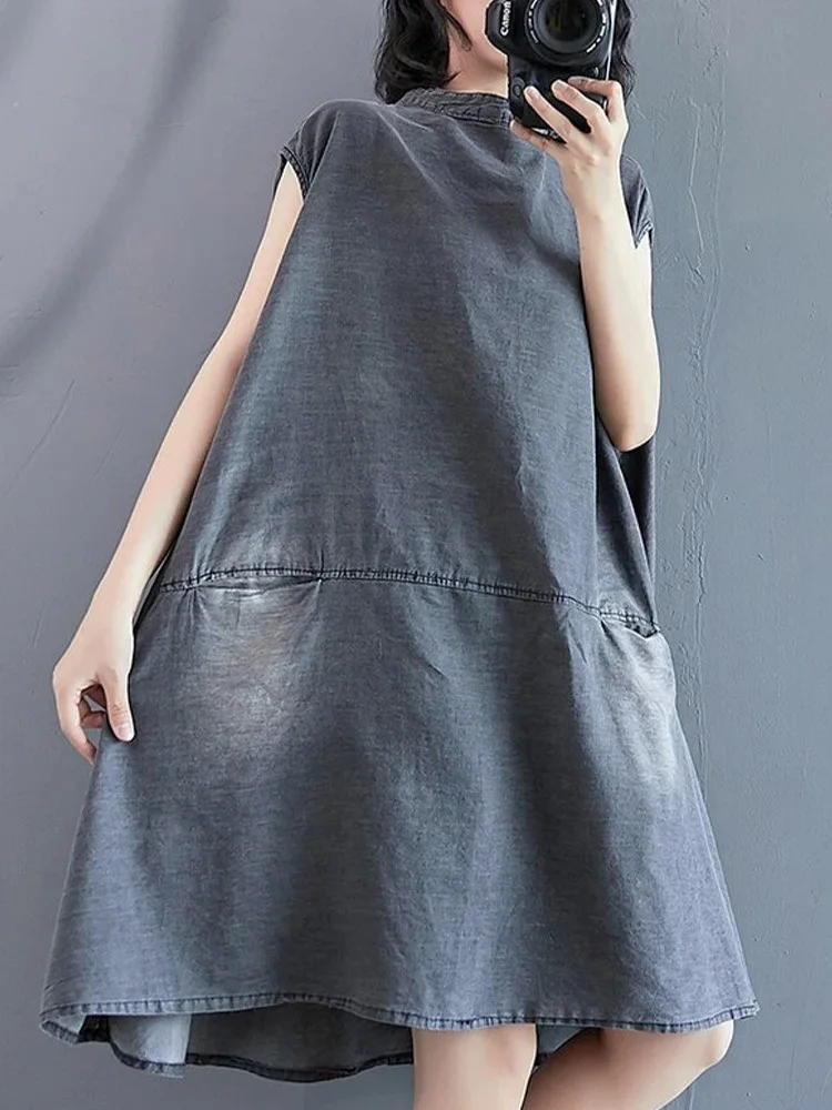 Amax luluE 2026 Summer Womens Fashion Sleeveless Loose Denim Mini Dresses Ladies Luxury Casual Vintage Oversized Cotton Vestidos