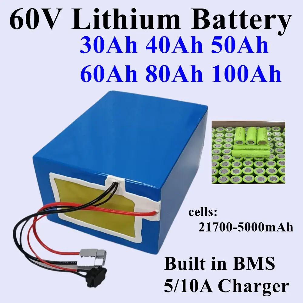 

17S 21700 Cells 60V30Ah 40Ah 50Ah 60Ah 80Ah Lithium Ion Battery Pack with BMS 2KW 4KW 5KW for motorhome 3000w motor bike+charger