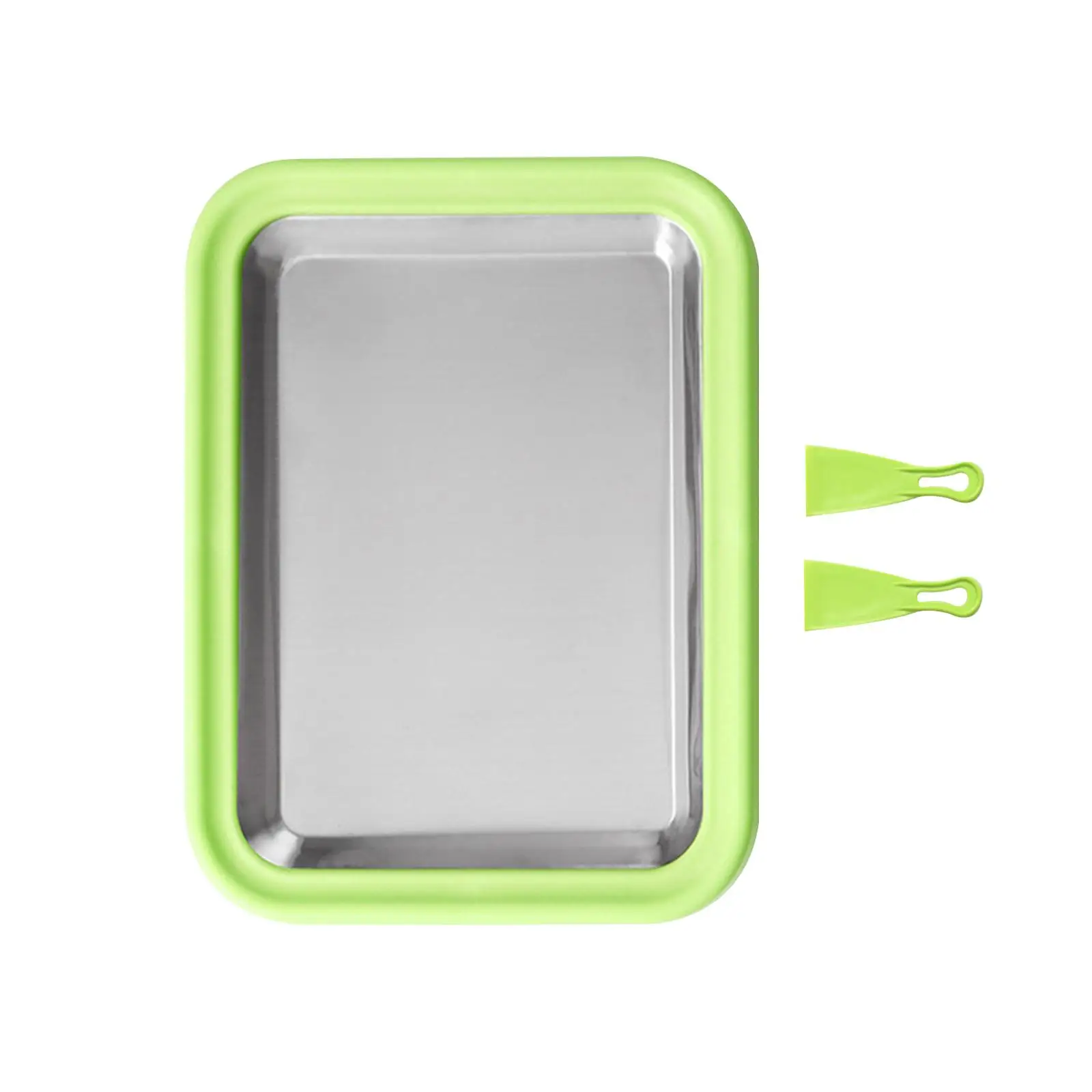 Household Ice Cream Roller Pan with 2 Spades Aluminum Alloy Yogurt Maker Soft Serve Plate for Kids Parties