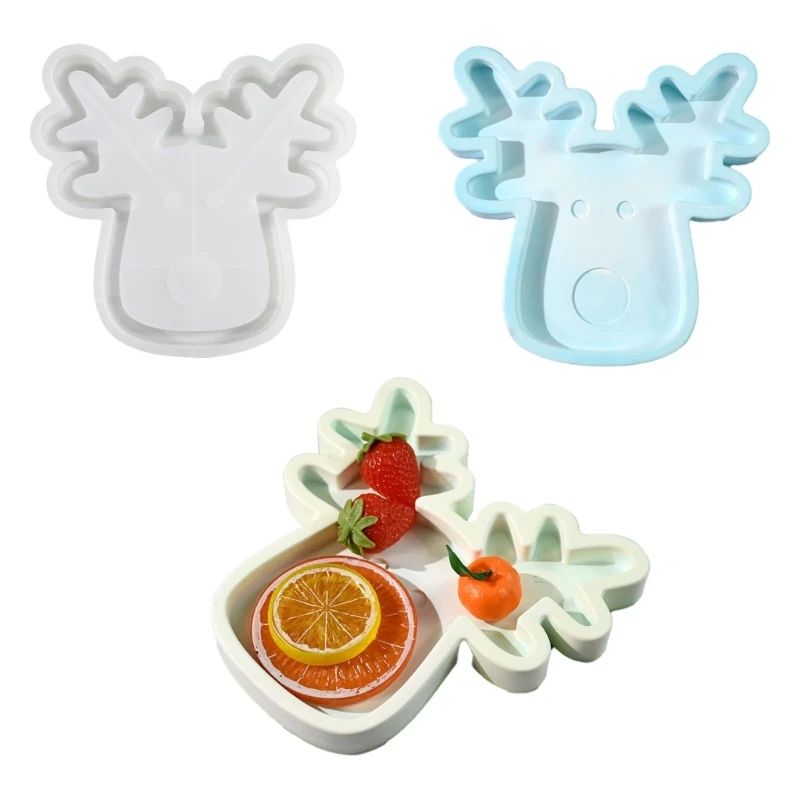 DIY Cute Christmas Deer Shaped Storage Tray Plate Silicone Mold Desktop Ornament Food Fruit Serving Platter Epoxy Resin Mould