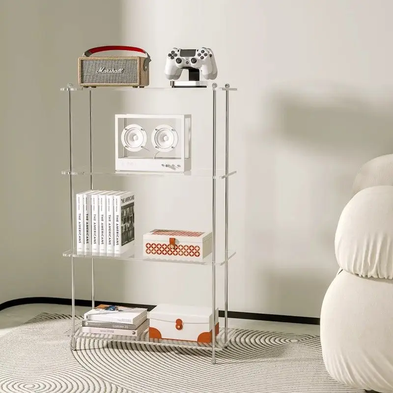 Light luxury acrylic trolley, living room sofa floor transparent rack, wrought iron storage rack