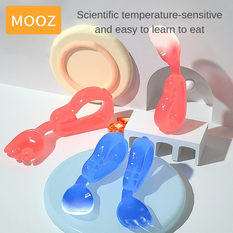 MOOZ-Cuillère d'alimentation en silicone souple pour bébé, cuillère à détection de température pour enfants, cuillère d'entraînement britannique pour nourrissons