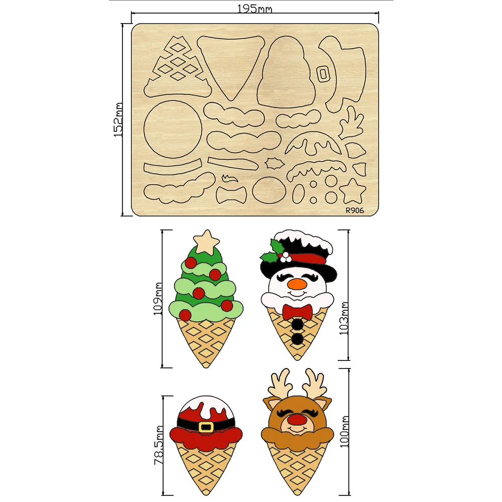 Wooden Christmas ice cream Cutting Dies, DIY Scrapbooking, Suitable for Common Die Cutting Machines on the Market, R906, New