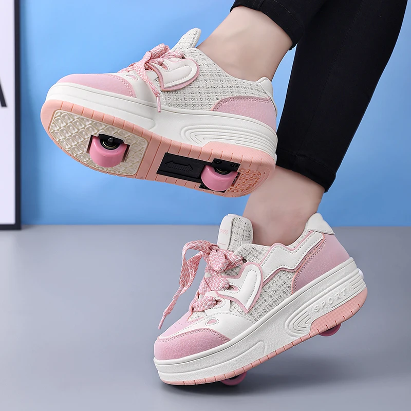 2025年ニューモデル女の子用ウォーキングシューズ、子供用四輪ローラースケート、男の子用通気性カジュアルアウトドアスポーツシューズ