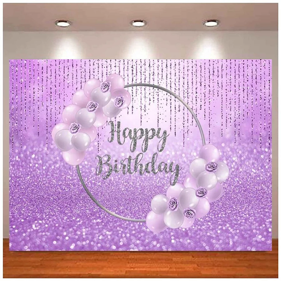 Photography Backdrop Purple Rose Glitter Balloon Girls Women Birthday Party Decor Photo Background Banner Poster Studio Props