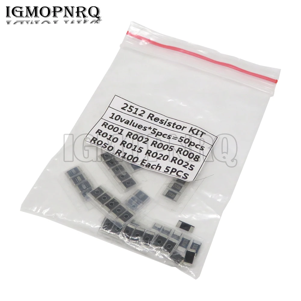 50PCS Alloy resistance 2512 SMD Resistor Samples kit ,10 kindsX5pcs=50pcs R001 R002 R005 R008 R010 R015 R020 R025 R050 R100