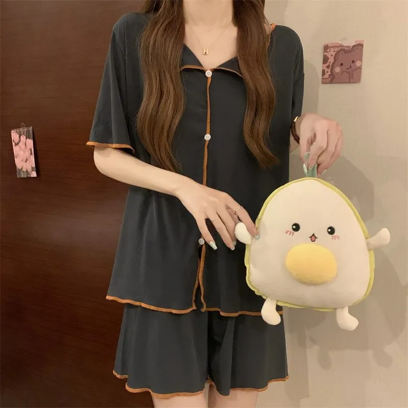 Pajama Sets Women Summer Loose Panelled Casual Soft Lounge All-match Ulzzang Tender Students All-match Sleepwear Dormitory Daily