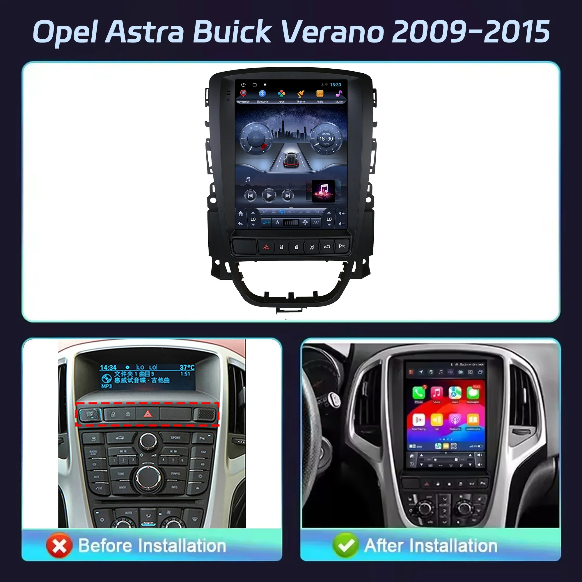 9.7inch For Opel Astra Buick Verano 2009-2015 Android 14 Car Radio Multimedia GPS Wireless Apple Carplay Screen Stereo