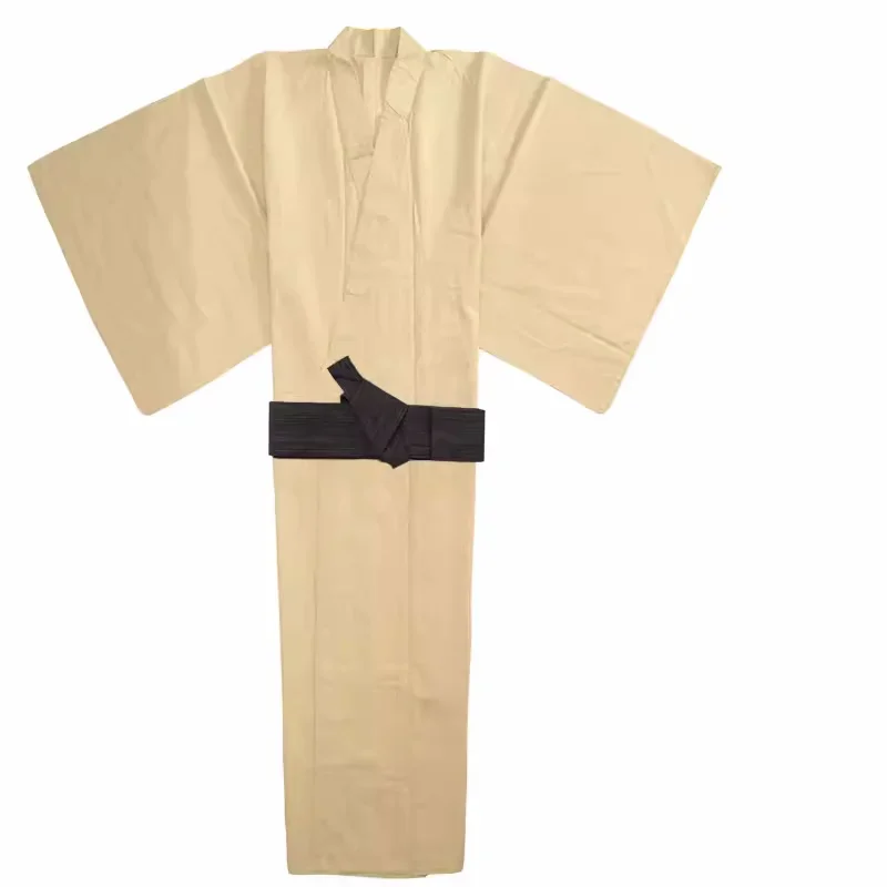 Japan Style Men's Summer Thin Kimono Traditional Yukata Set with Belt Cotton Bathrobe Cosplay Costume