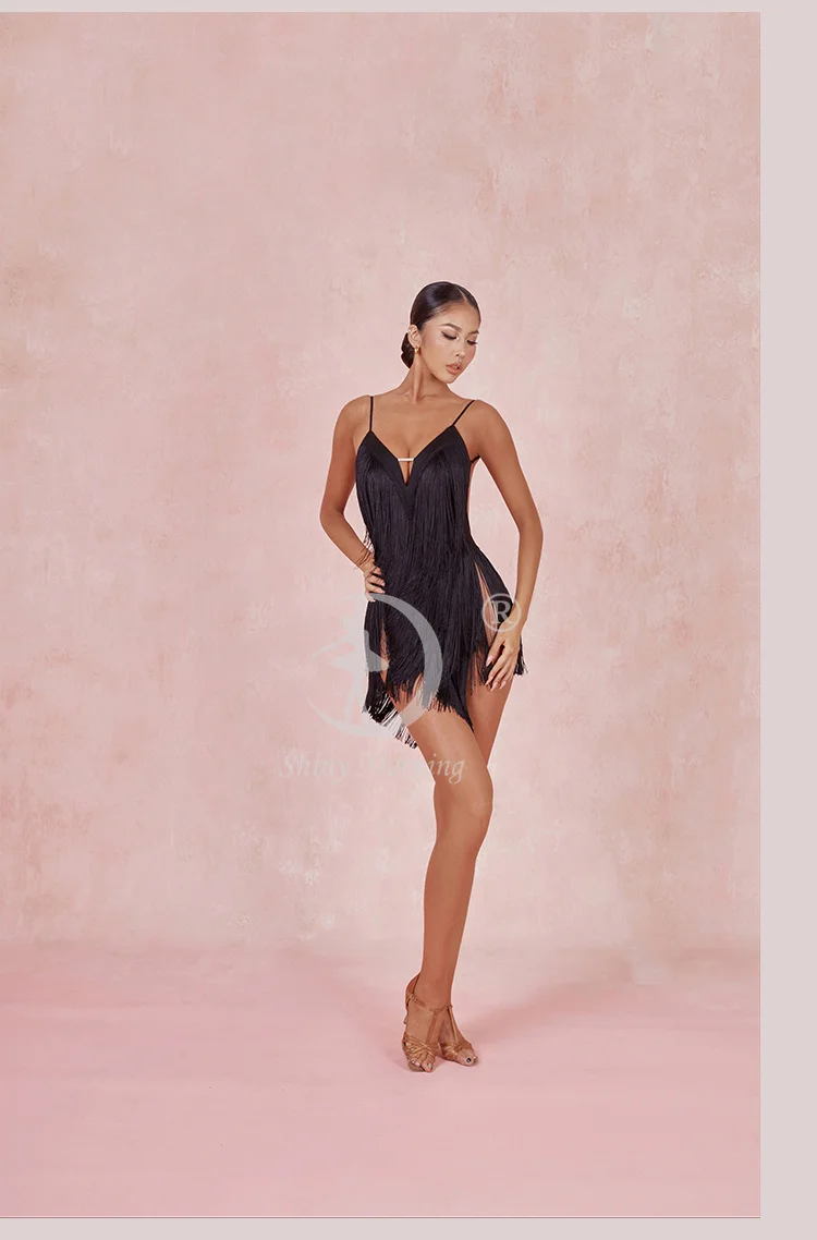 ZYM fringe latin dress competition salsa dress cha cha dress new latin dress wine red black green 2420