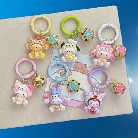 Kawaii Sanlio Anime Keychain, Hello Kitty, Yugui Dog, Kulomi, Bell Student School Bag Fashion Pendant Girlfriend Gift