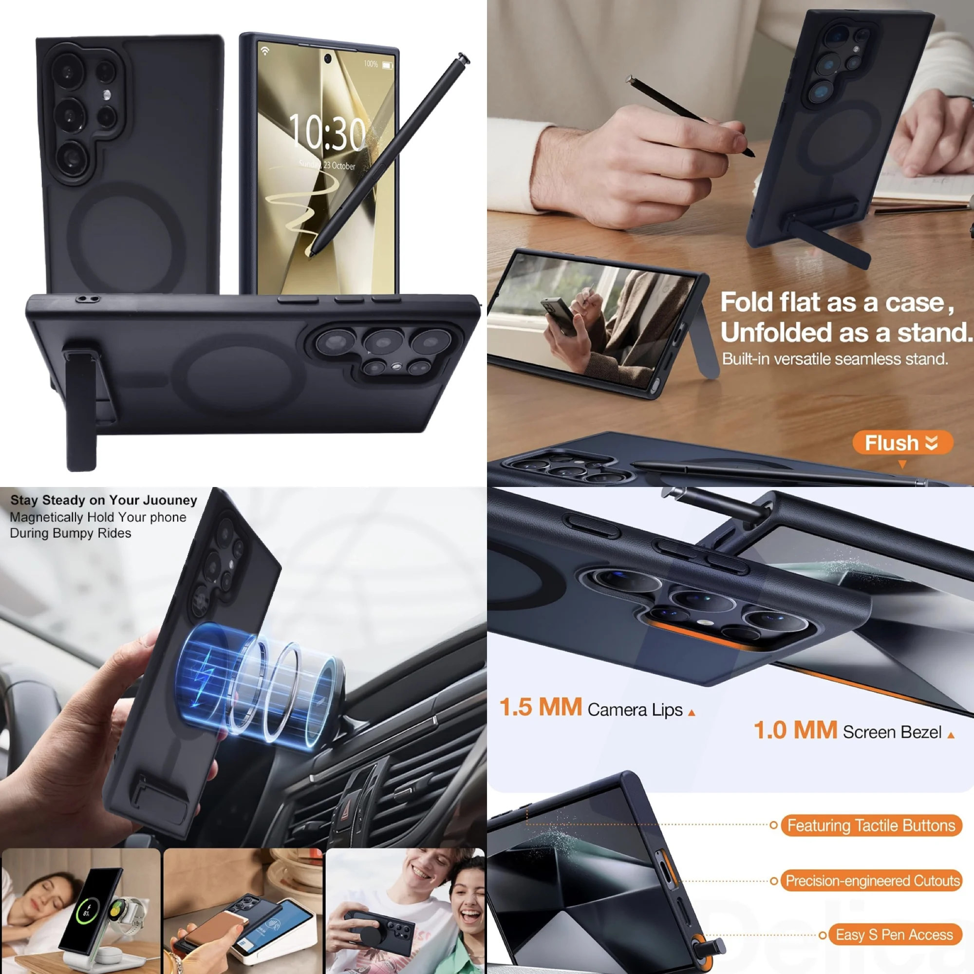 UYUXIO Magnetic Mobile Phone Case with Kickstand for Samsung Galaxy S26 Ultra S25 S23 S24 Plus 22 Back Cover with Holder