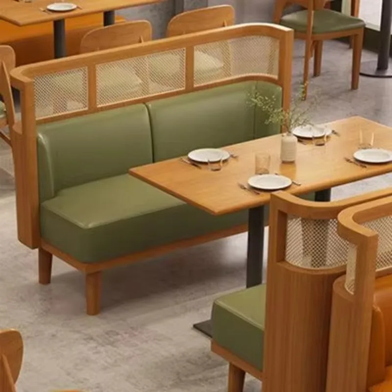 Modern Commercial Fast Food Banquette Leather Sofa Solid Wood Restaurant Seating Booth for Cafe School & Dining Restaurants