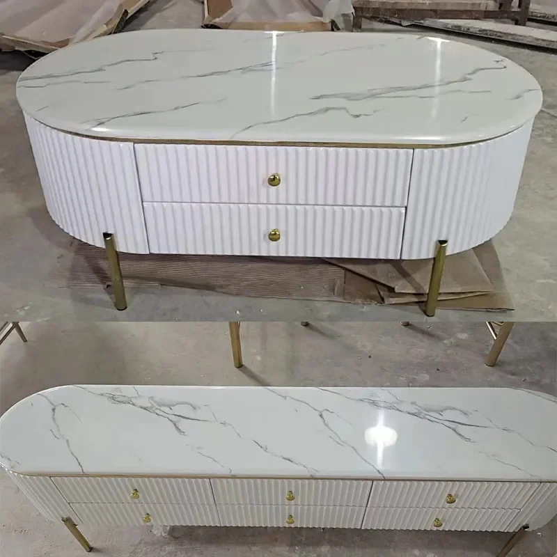 Modern creative light luxury marble surface gold-plated iron coffee table