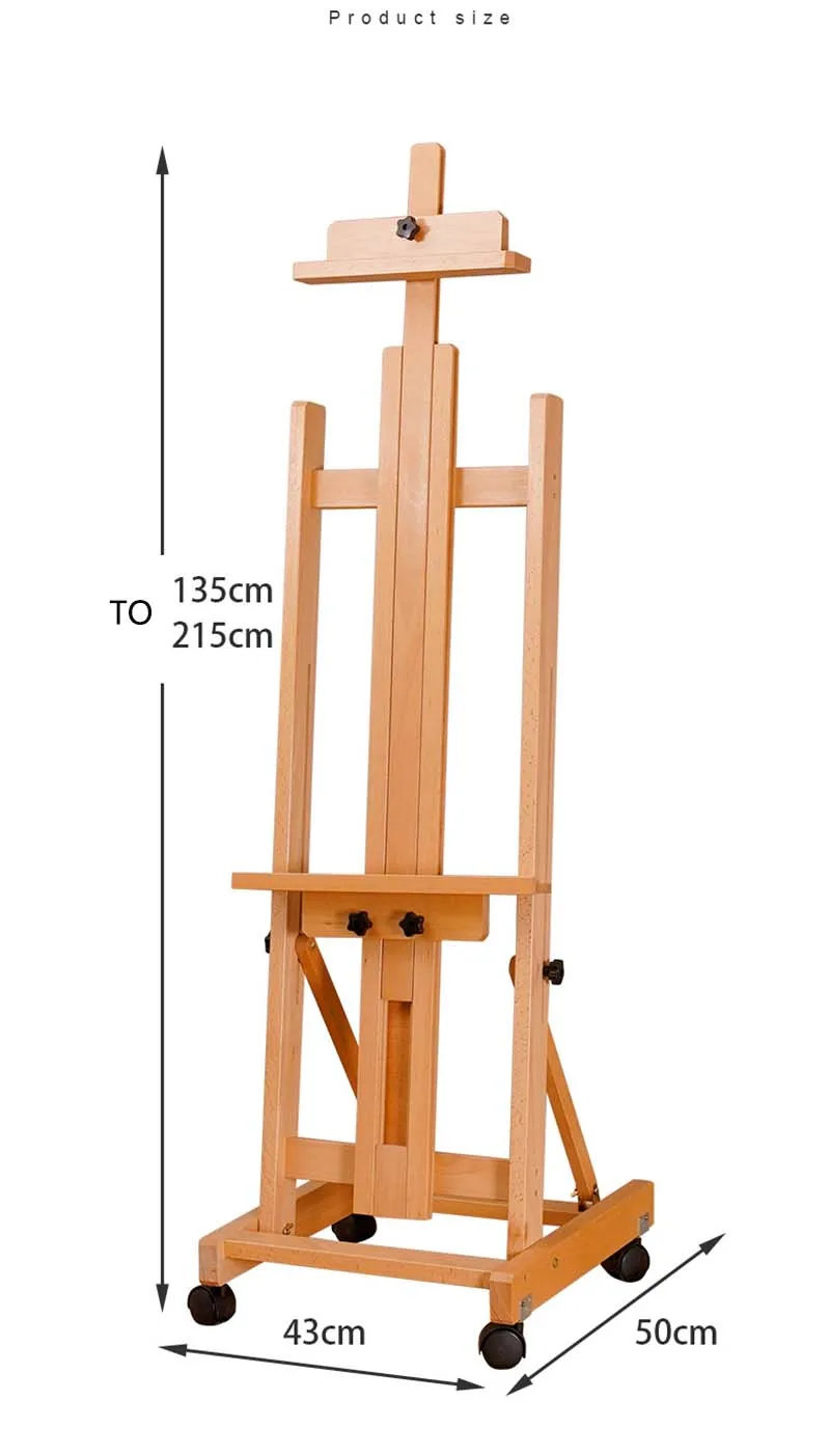 

Large Solid Beech Heavy Duty H-Frame Wooden Easel Adjustable for Artist Adult Students Studio Painting