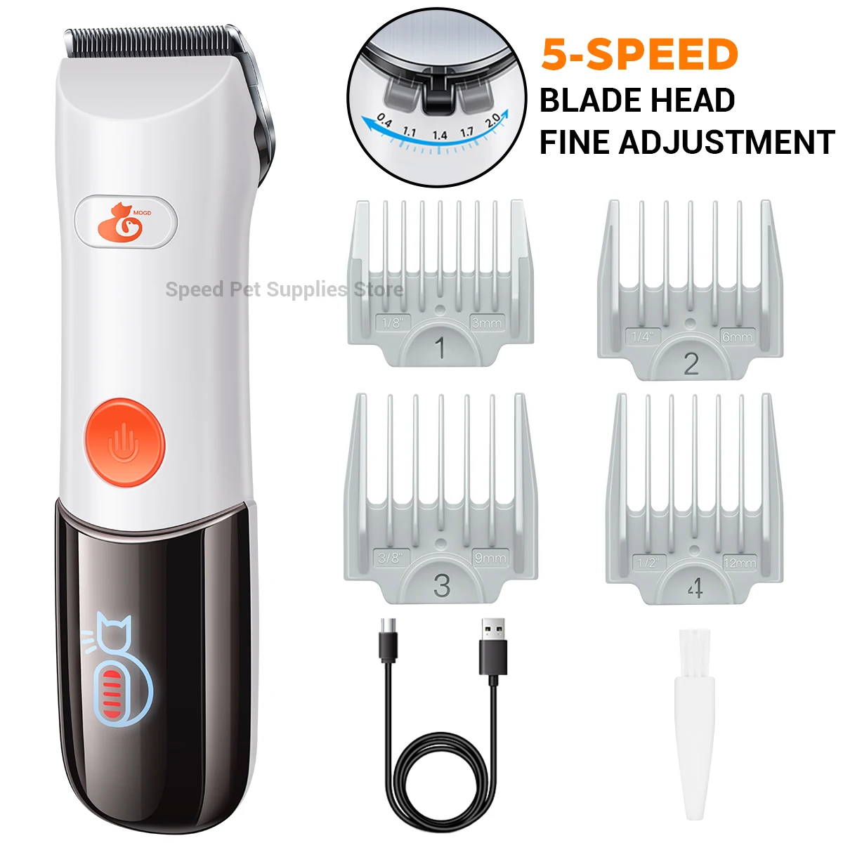 

Pet hair trimming set dog electric hair clipper dog cat electric waterproof clipper replaceable blade pet 3-speed display shaver
