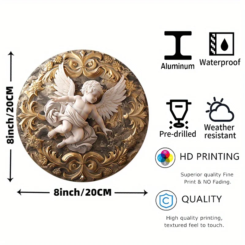 White-Haired Angel Boy Round Aluminum Wall Sign, UV and Scratch Resistant, Wall Art, Home Decor, 8x8 Inch (20x20 cm), 1Pc