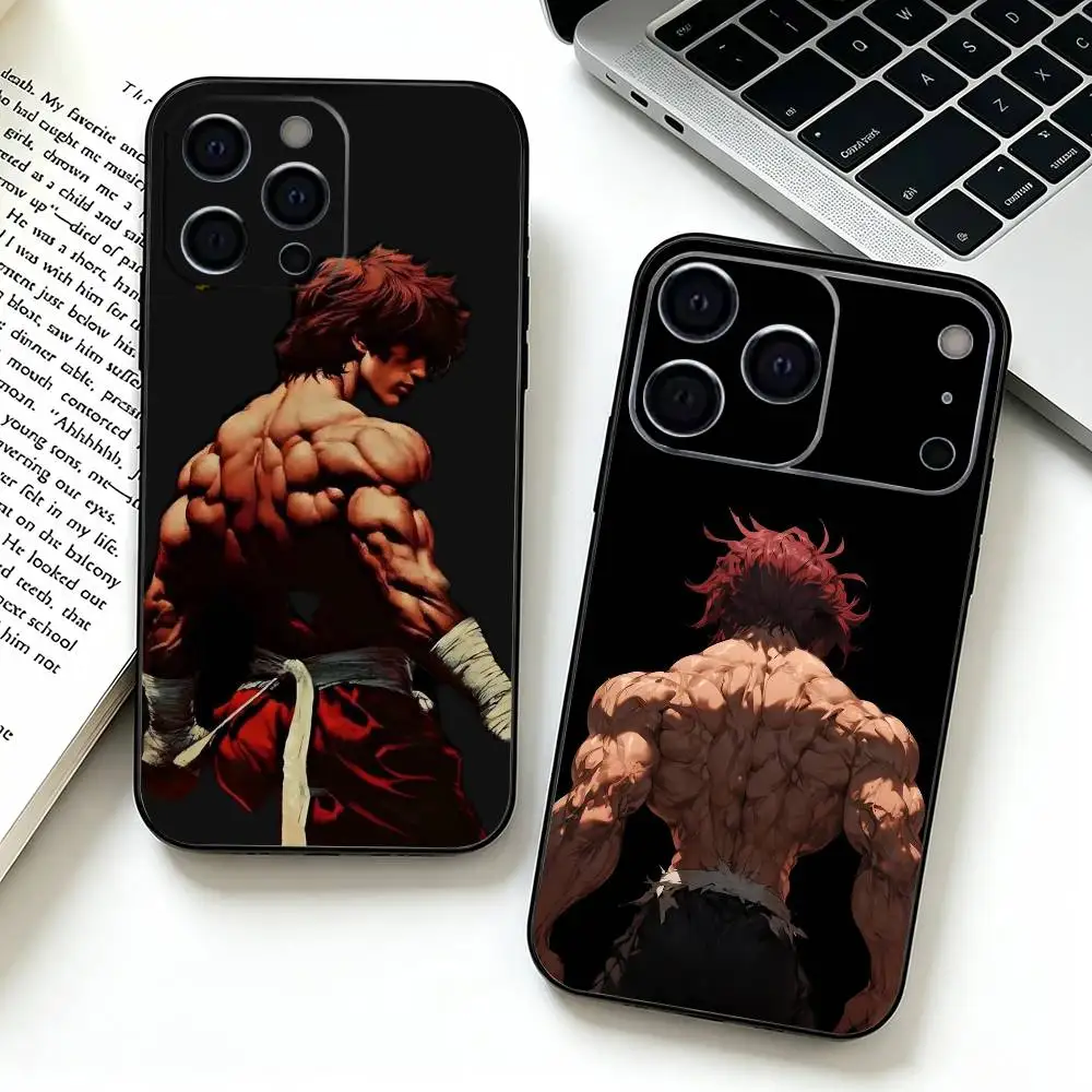 Coque Souple Noire pour iPhone 17, 16, 15, 14, 13, 12, 11 Pro Max, 16/15/14 Plus, XS - Motif Baki Hanma Grappler -r