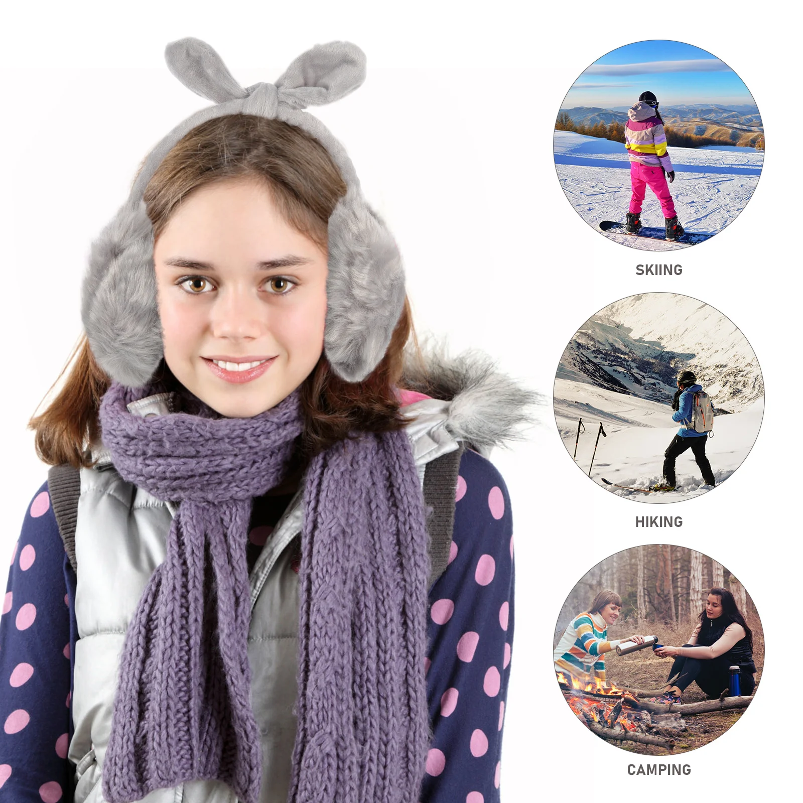 

Warm Earmuffs Women Warmers Bowknot Navy Blue Winter Ear Muffs Headwear Cute Ear Covers Girls Soft Anti Slip Christmas