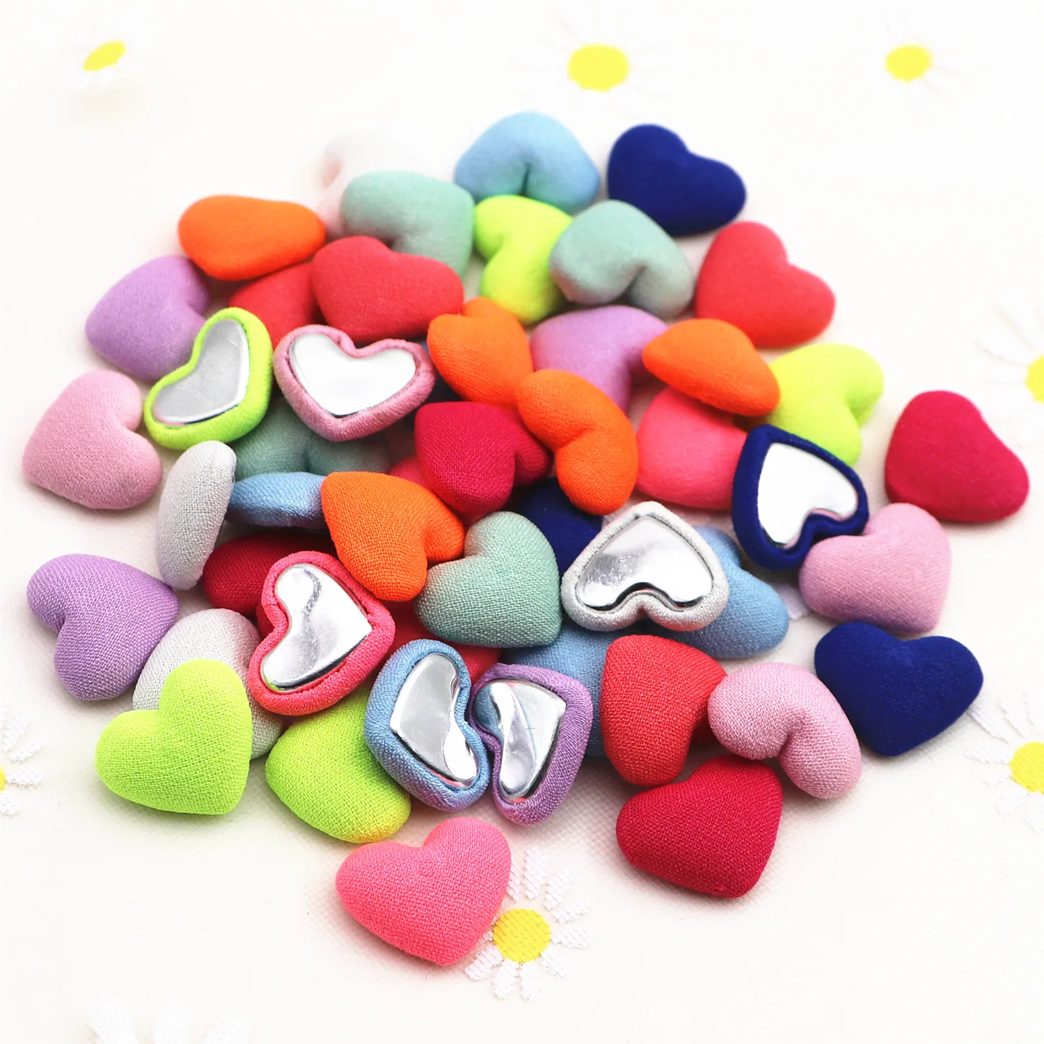 17mm Colori Della Miscela 50 pz Cuore Polka-Dot Tessuto Button Coperto Flatback Decorazione Bottoni Fatti A Mano Scrapbooking FAI DA TE, BK1005