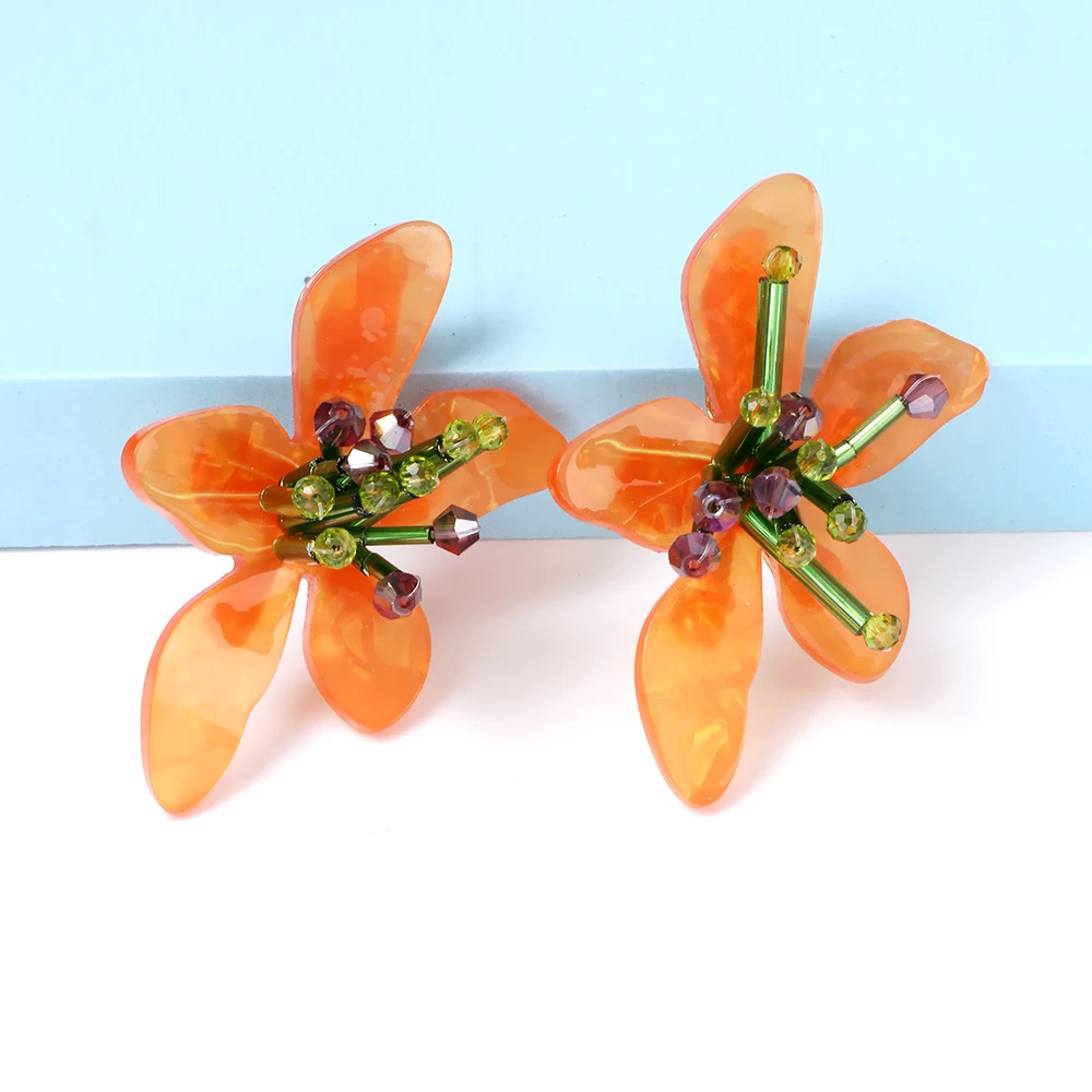 New Orange Acrylic Flower Drop Earrings For Women High Quality Flower Earrings Fashion Jewelry Gift Wholesale