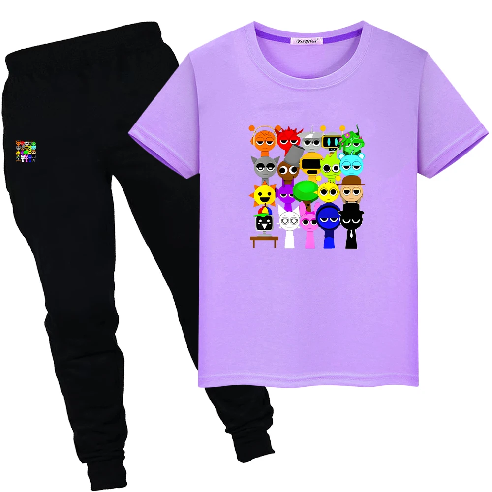 

Sprunki Print 100%Cotton Anime T-shirt Summer suit 2pcs Short+pants boys girls Sport Sets Children clothes kids holiday gift