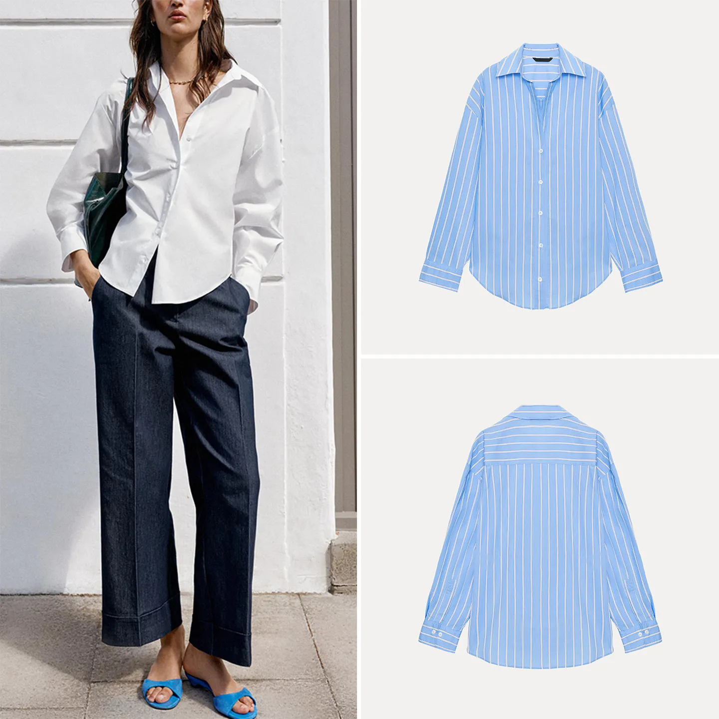 Women's Basic Striped Long Sleeve Collared Shirt Autumn 2026 Casual Loose Fit Comfortable Versatile Fashion Zadata