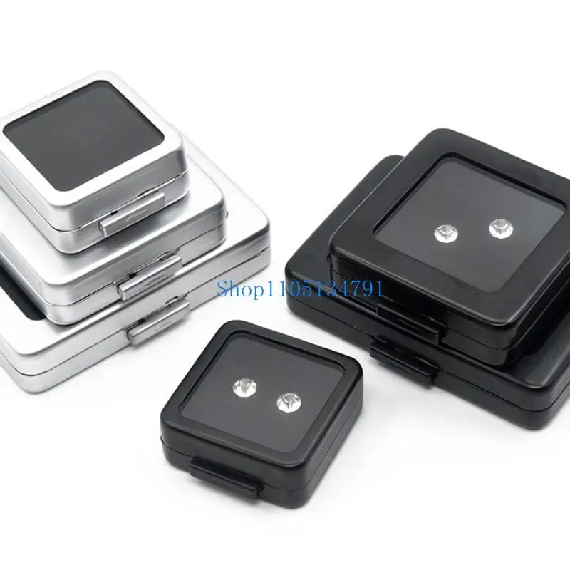 

Коробка из голого камня, коробка для демонстрации бриллиантов, серебристо-черный футляр с драгоценными камнями и пенопластовыми бусинами, подвеска, квадратная металлическая коробка, витрина