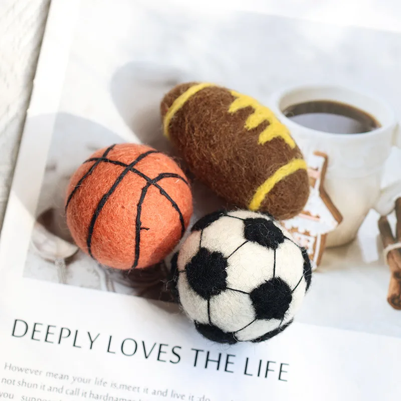 Ins Handmade Wool Felt 3D Three-dimensional Simulation Soccer Basketball Rugby Ornaments Handheld Toys Decompress Toys