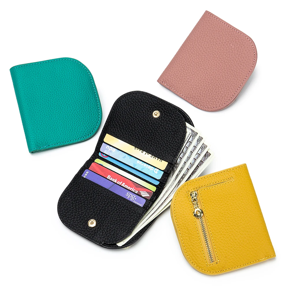 100% Cowhide Genuine Leather Short Wallet Women Multi Card Holder Multi-functiona Women's  Purses Bifold Small Coin Purse