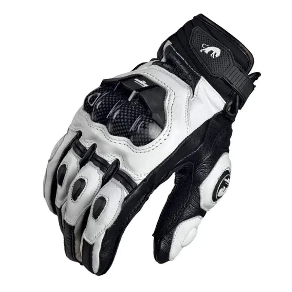 Leather Motorcycle Gloves Black White Racing Genuine Leather Motorbike Road Racing Team Glove Men Summer Winter Rider Gloves