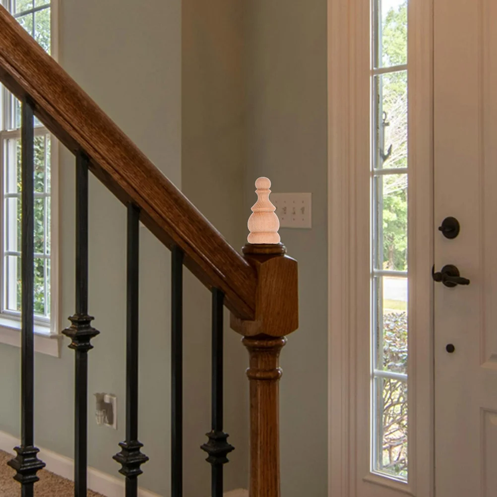 

2Pcs Solid Wood Carved Decorative Finials Unfinished Wood Finials for Staircase Posts Bedpost Curtain Rod Ends DIY Craft