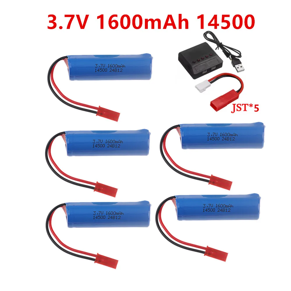 (JST plug) 14500 Battery 3.7V 1600mAh Li-ion rechargeable battery For Stunt RC Car Drift Tumbling Dump Truck Remote Control Toys