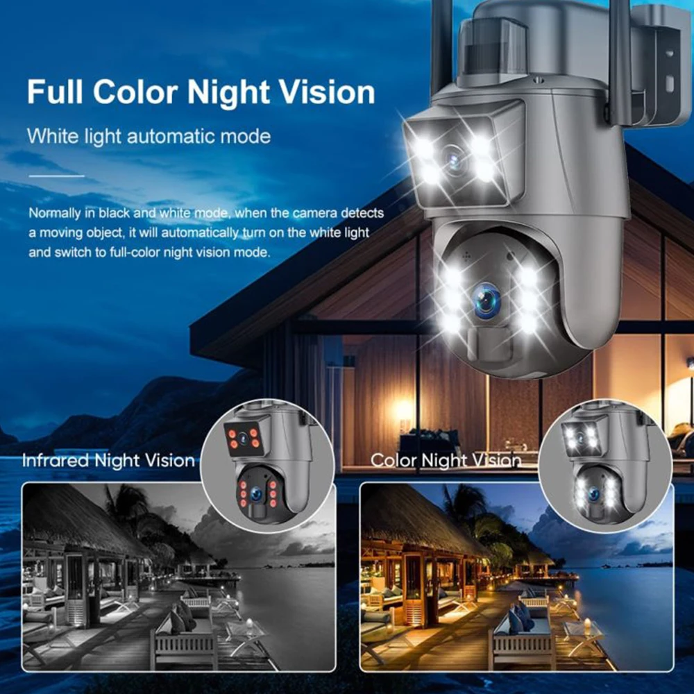 Ubox 4G Sim Card OR WiFi 6MP Dual Lens Solar Outdoor Motion Tracking PTZ PIR Spotlight Security CCTV Camera Red Blue Light Alarm